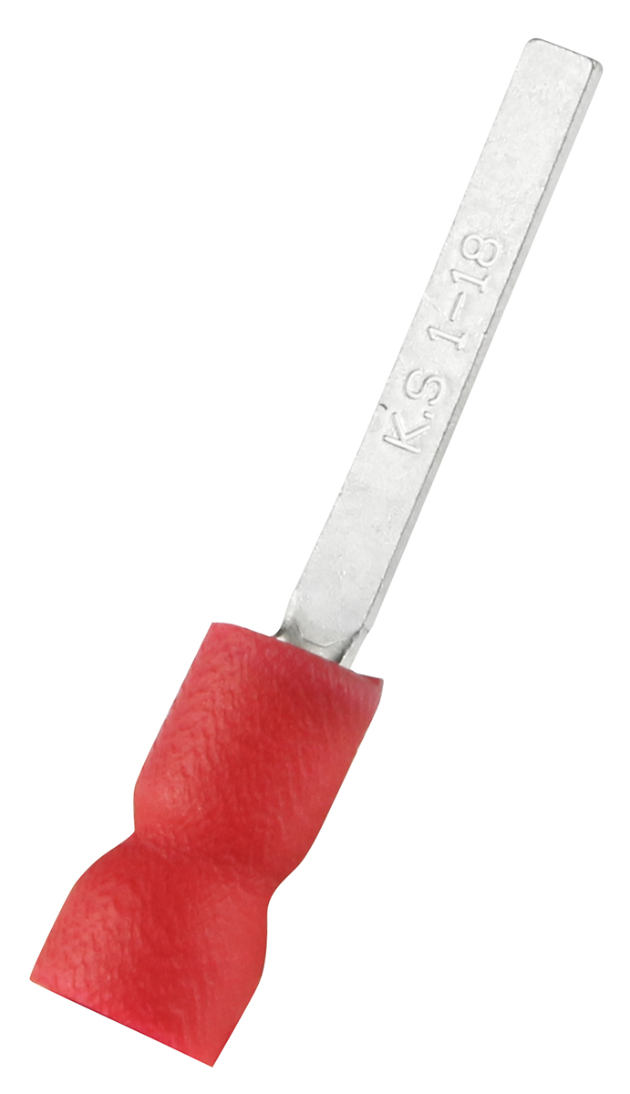 RS PRO Insulated Crimp Blade Terminal 18mm Blade Length, 0.5mm² to 1.5mm², 22AWG to 16AWG, Red