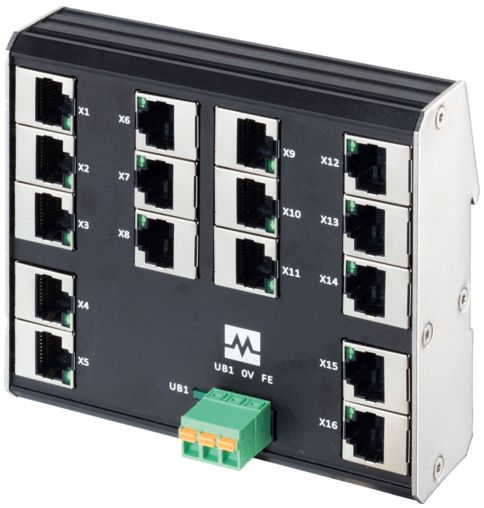 Murrelektronik Limited 58 Series DIN Rail Mount Network Hub, 16 RJ45 Ports, 100Mbit/s Transmission, 9 → 36V dc