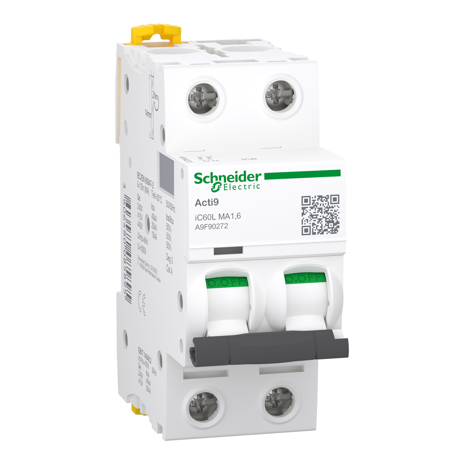 Schneider Electric Acti9 Acti9 Moteur MCB, 2P, 1.6A, Type MA, 500V AC, 415 V Breaking Capacity