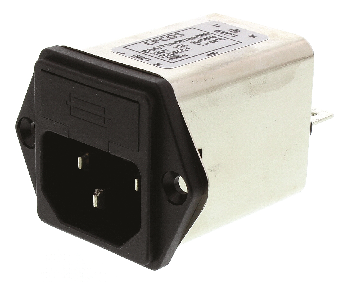 EPCOS 10A, 250 V ac/dc Panel Mount IEC Inlet Filter B84773A0010A000, Tab
