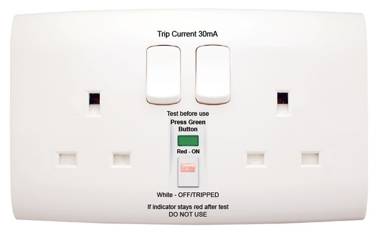 Contactum 13A, BS 7288 Fixing, Latching, 2 Gang RCD Socket, Polycarbonate, Wall Mount , Switched, IP2X, 220 →