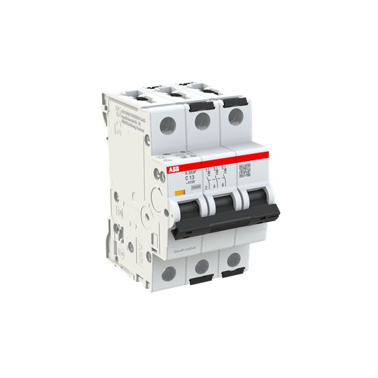 ABB System Pro M Compact S300P MCB, 3P, 13A Curve C, 415V AC, 25 kA Breaking Capacity