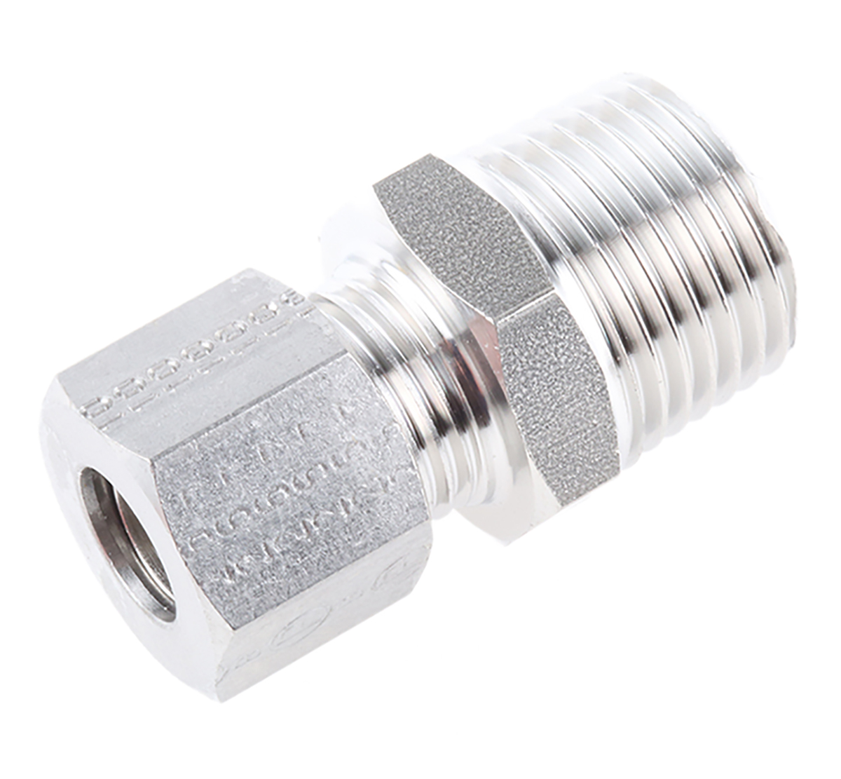 Legris Stainless Steel Pipe Fitting, Straight Hexagon Coupler, Male BSP 1/2in