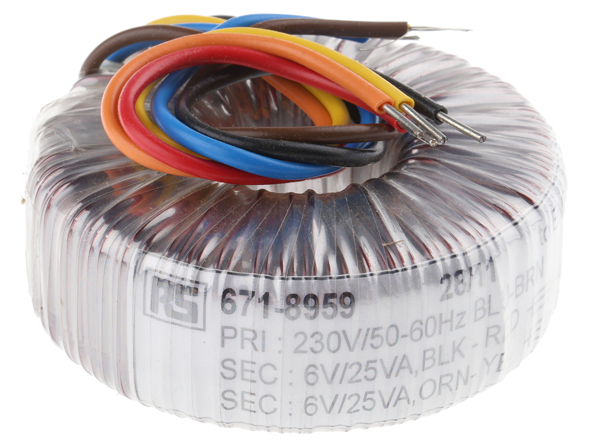 RS PRO 230V ac, 2 x 6V ac Toroidal Transformer, 50VA 2 Output