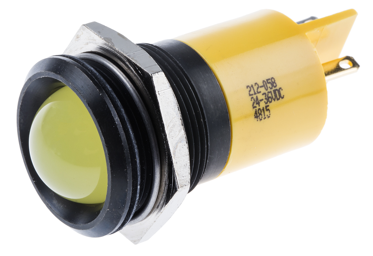 RS PRO Yellow Panel Mount Indicator, 24 → 36V dc, 22mm Mounting Hole Size