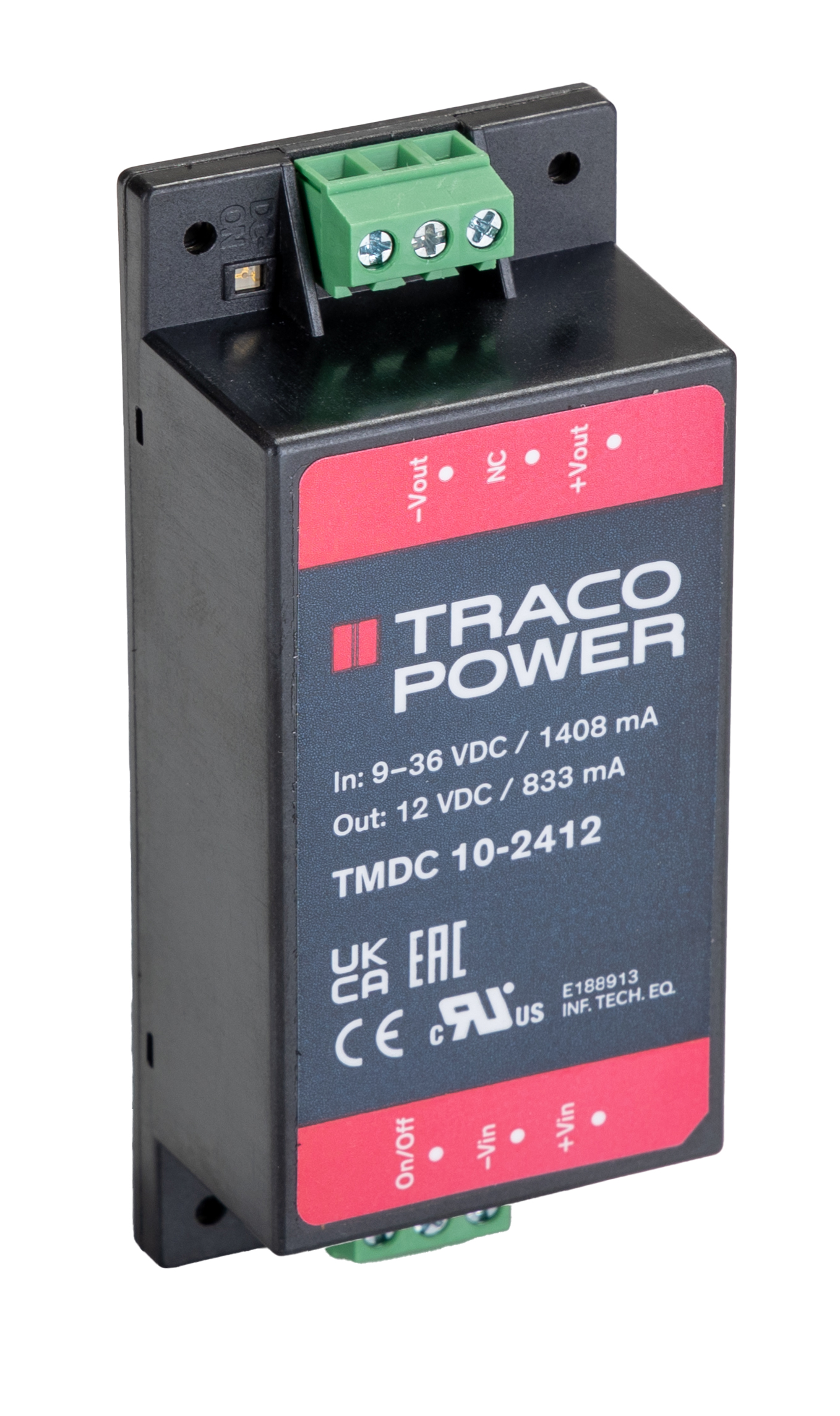 TRACOPOWER TMDC 10 DC-DC Converter, 12V dc/ 833mA Output, 9 → 36 V dc Input, 10W, Chassis Mount, +80°C Max Temp