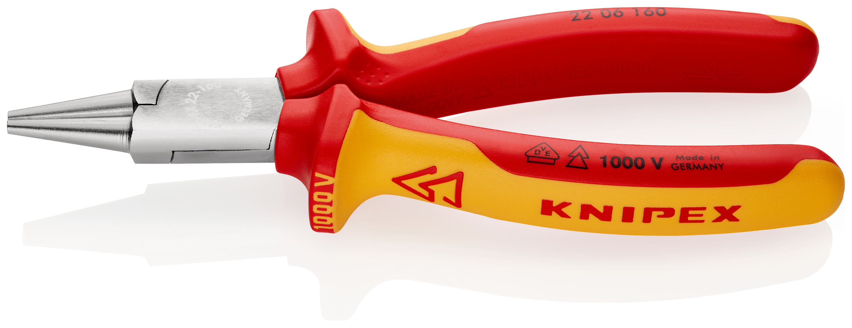Knipex 20 06 Round Nose Pliers, 160 mm Overall, Pointed, Straight Tip, VDE/1000V, 30mm Jaw