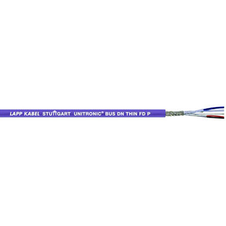 Lapp UNITRONIC BUS PB Data Cable, 2 Cores, 0.64 mm² CSA 19 AWG, Screened, 100 m, Purple Polyvinyl Chloride Sheath