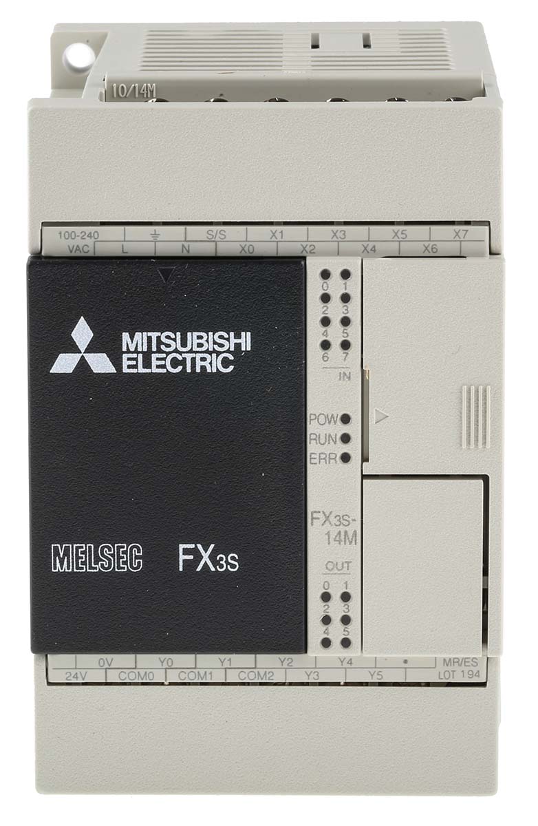 Mitsubishi FX3S Series PLC CPU for Use with FX3 Series, Relay, Transistor Output, 8-Input, DC Input