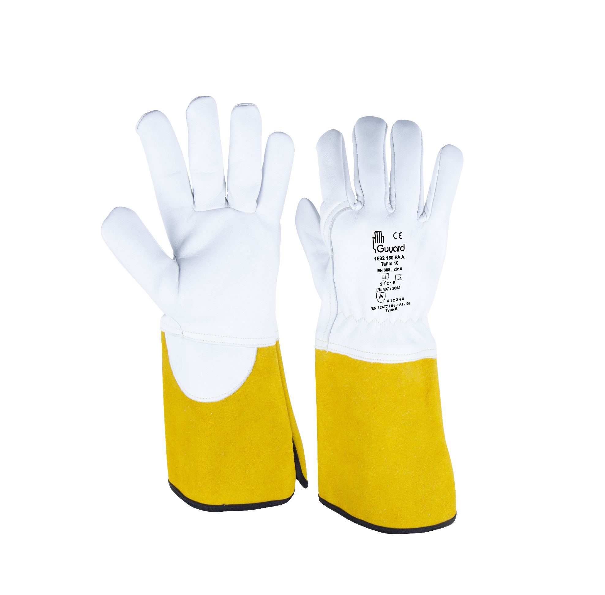 GUYARD Yellow, White Leather Glove Tear Resistant, Abrasion Resistant, Puncture Resistant