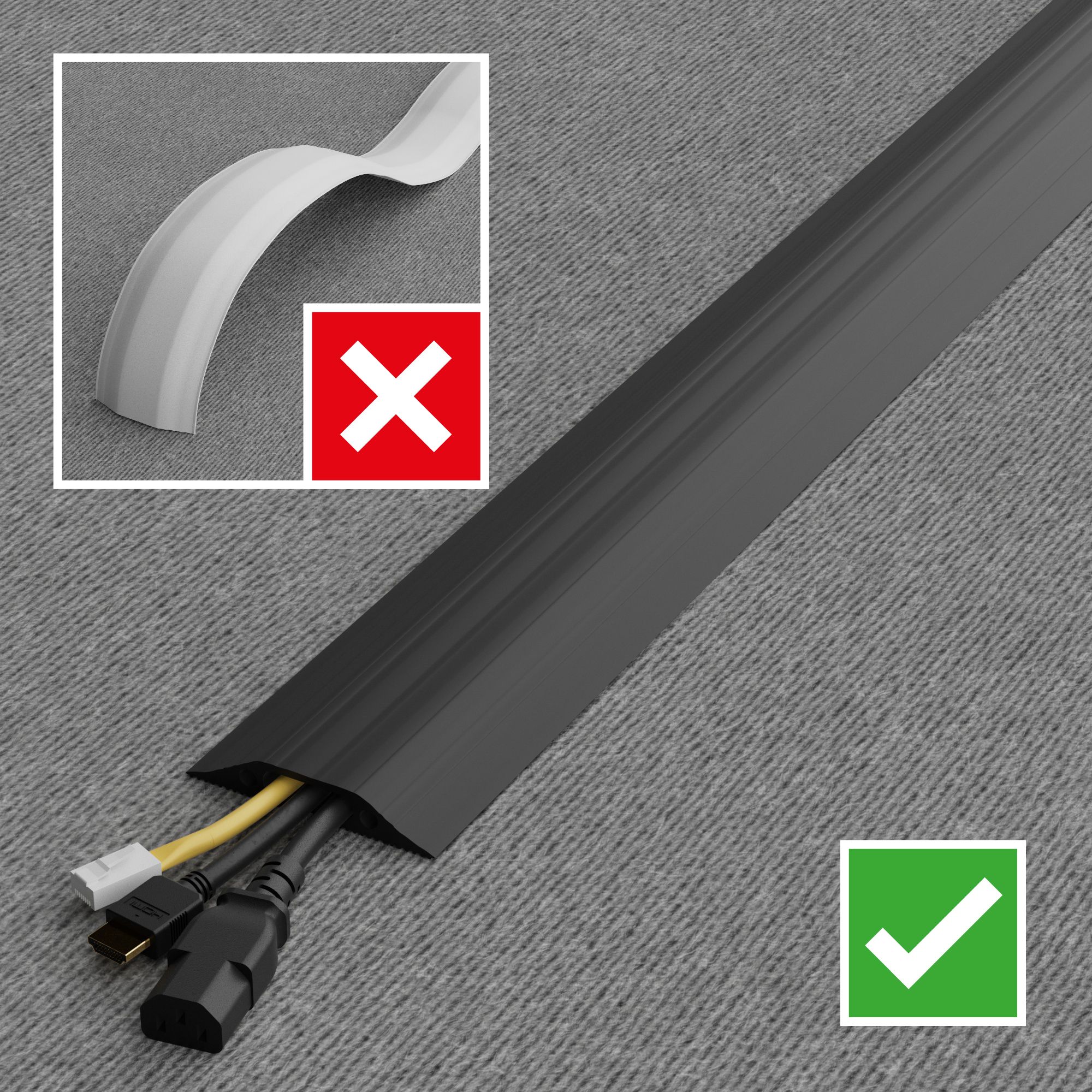 RS PRO 1.8m Black Cable Cover in PVC, 30mm Inside dia.