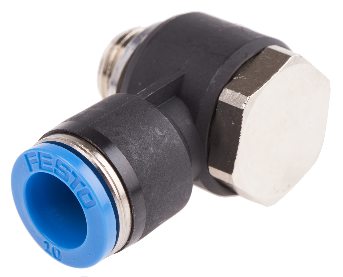 Festo QS Series Elbow Threaded Adaptor, G 1/4 Male to Push In 10 mm, Threaded-to-Tube Connection Style, 186143
