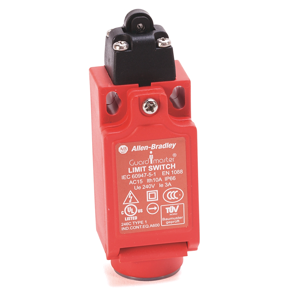 Allen Bradley Guardmaster 440P Series Roller Plunger Limit Switch, 2NC/1NO, IP66, SPST, Glass Filled PBT Housing