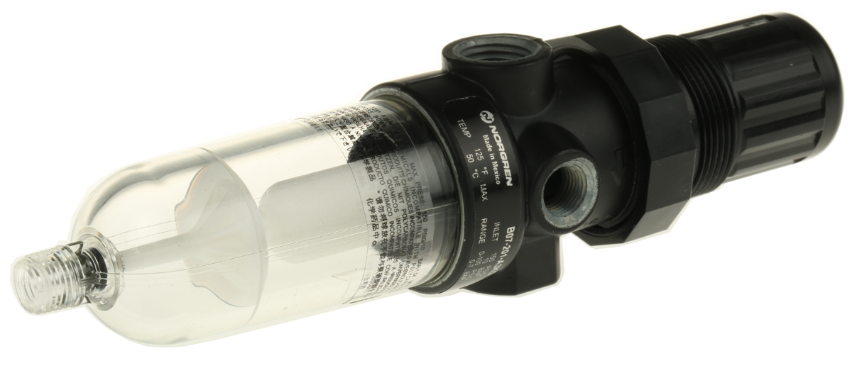 Norgren B07 Polycarbonate Filter Regulator, 40μm, G 1/4, Automatic, 7 bar