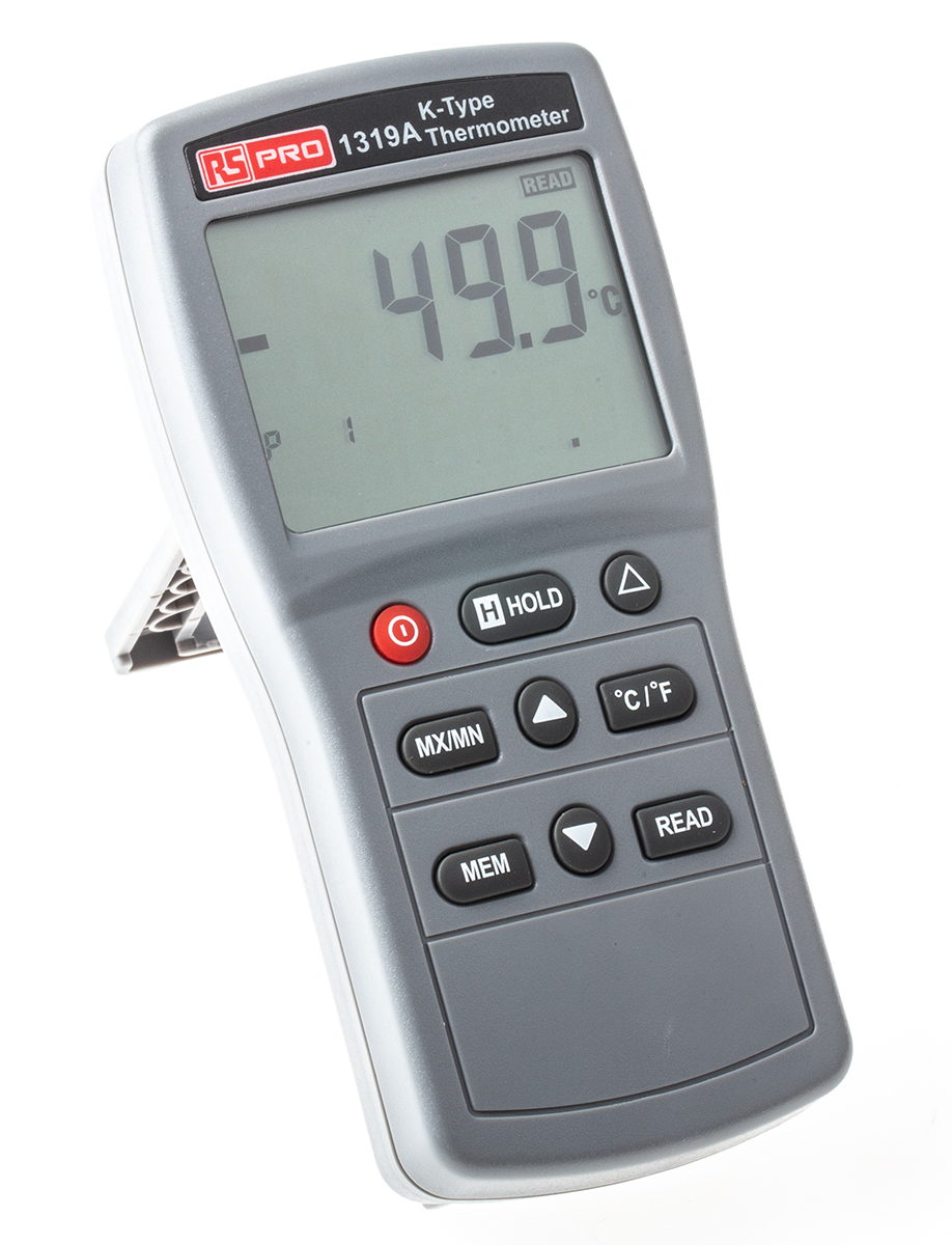 RS PRO 1319A Wired Digital Thermometer, K Probe, 1 Input(s), +1300 °C, +1999°F Max, 0.3 % ± 1 °C, 0.3 % ± 2 °F Accuracy