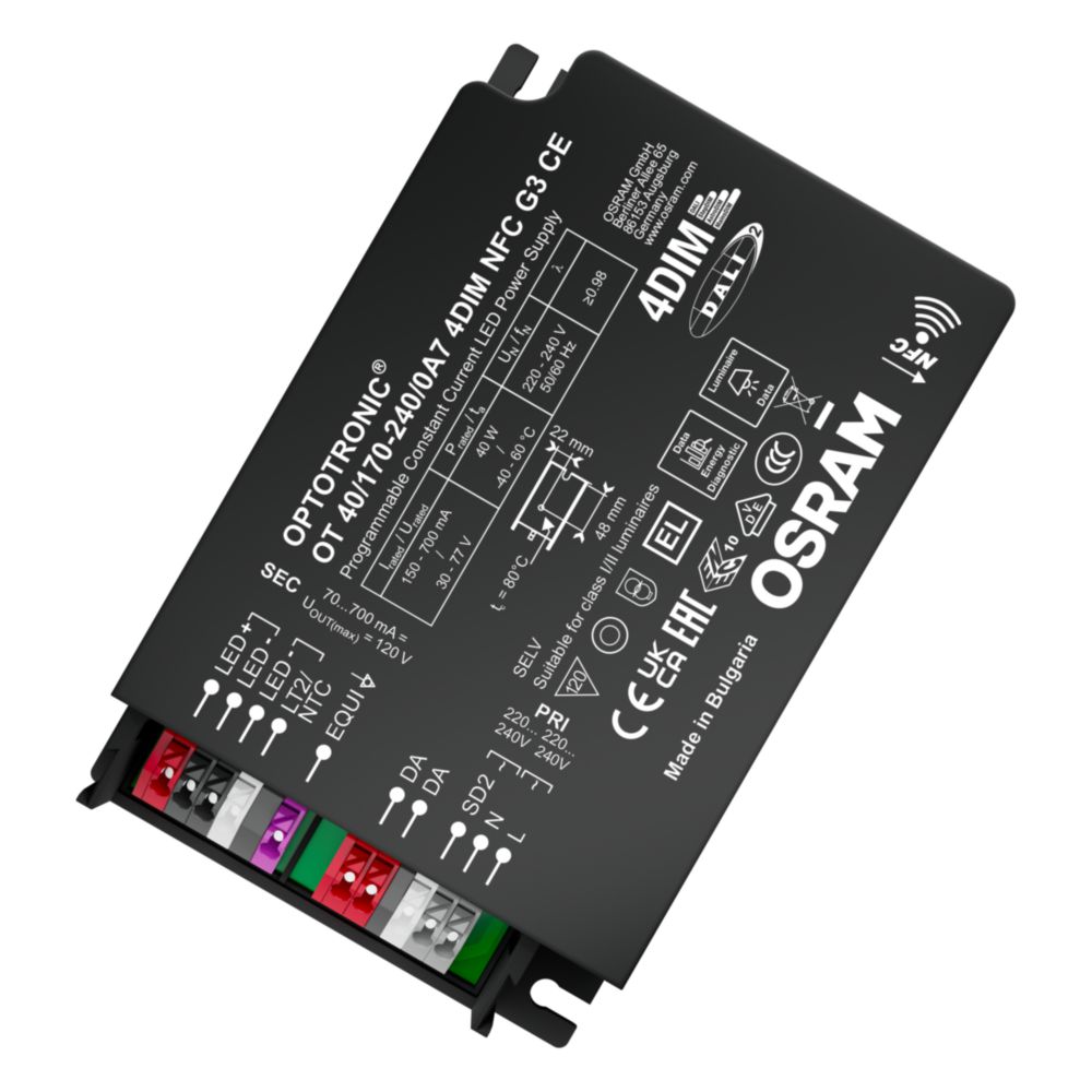 Osram Dimmable LED Driver, 30 → 77V Output, 40W Output, 700mA Output, Constant Current Dimmable