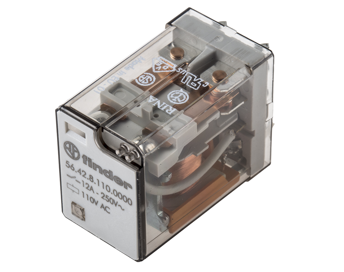 Finder PCB Mount Power Relay, 110V ac Coil, 12A Switching Current, DPDT