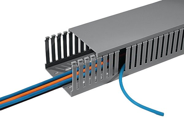 HellermannTyton HTWD-PD Grey Slotted Panel Trunking - Open Slot, W50 mm x D100mm, L2m, PVC