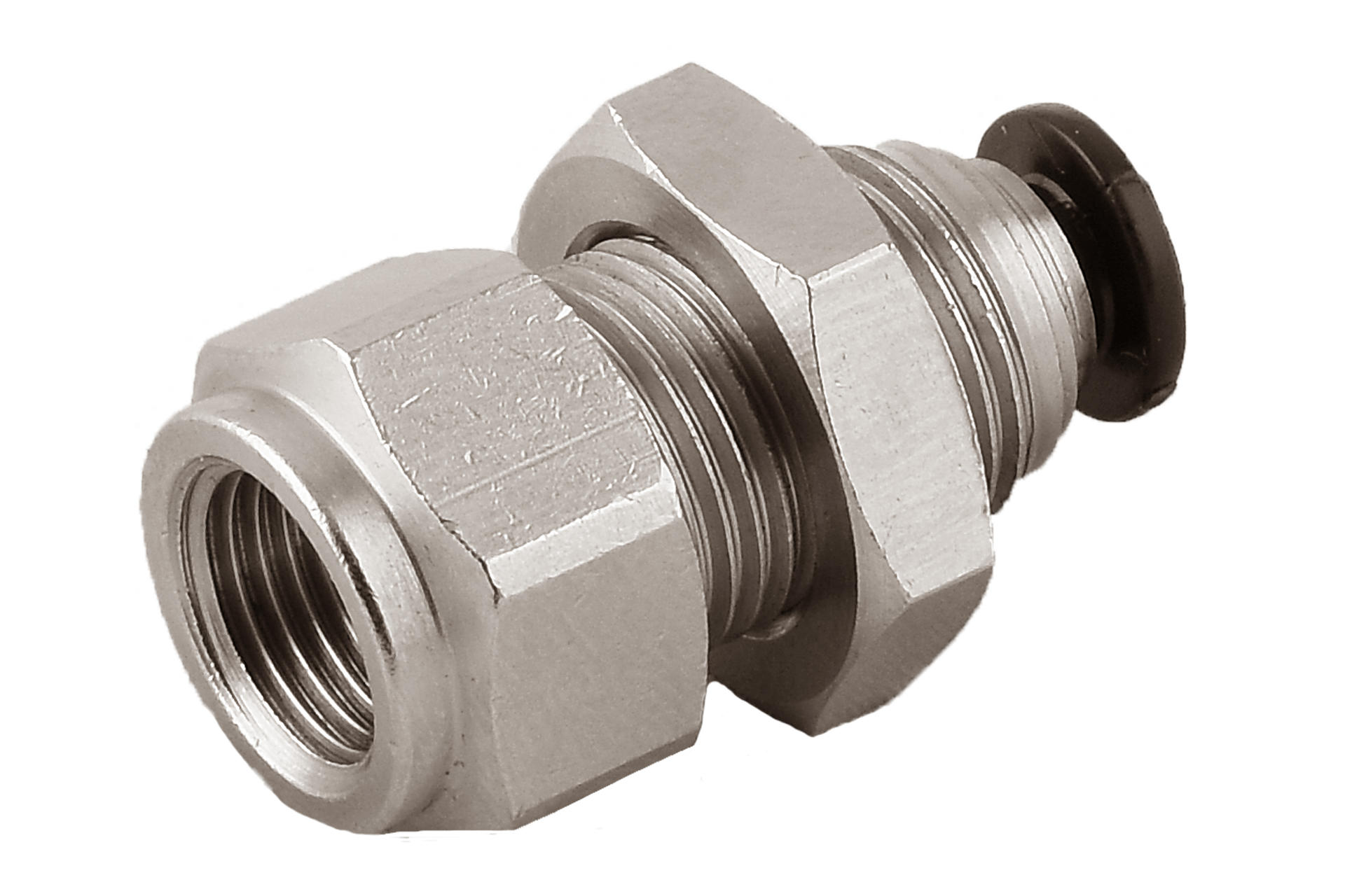 RS PRO 50055N Series Bulkhead Threaded-to-Tube Adaptor, Push In 6 mm to 1/4 in, Threaded-to-Tube Connection Style
