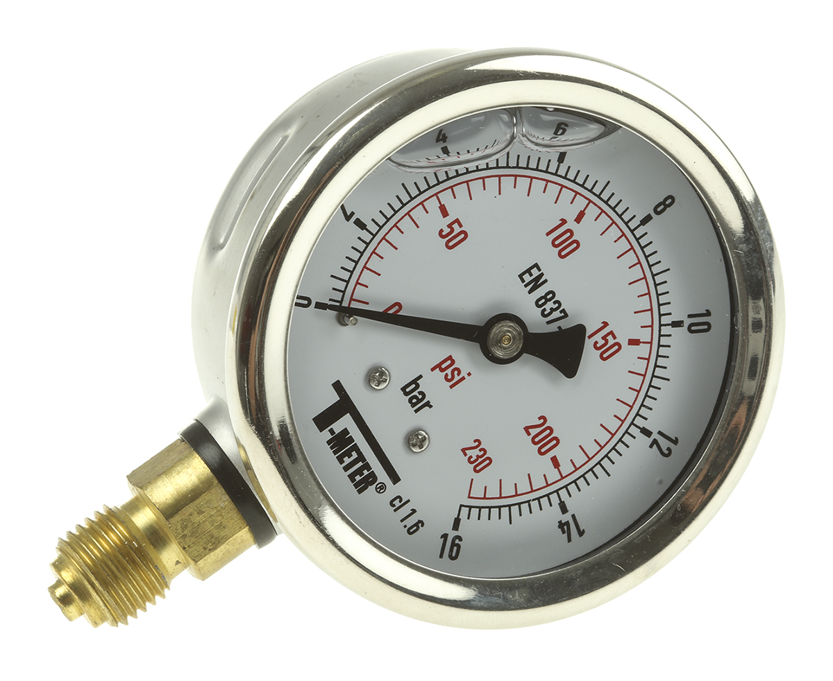 Sferaco G 1/4 Analogue Pressure Gauge 16bar Bottom Entry 63mm Outside Diameter, UKAS