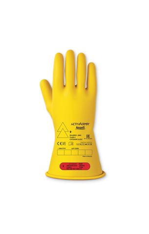 Ansell RIG014B Black Natural Latex Rubber Latex Electrical Insulating Gloves, Size 8, Latex Coating