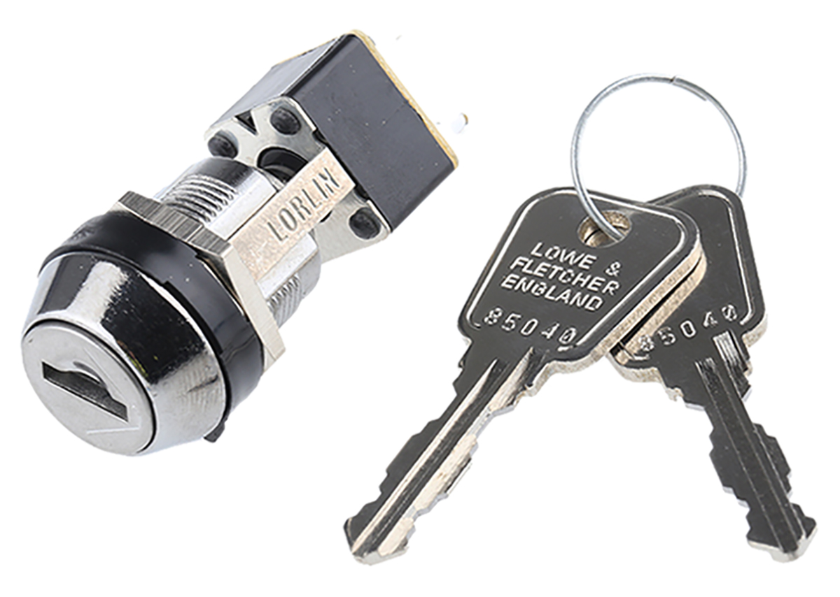 Lorlin Key Switch, DPDT, 4 A @ 250 V ac 2-Way Flat-Key