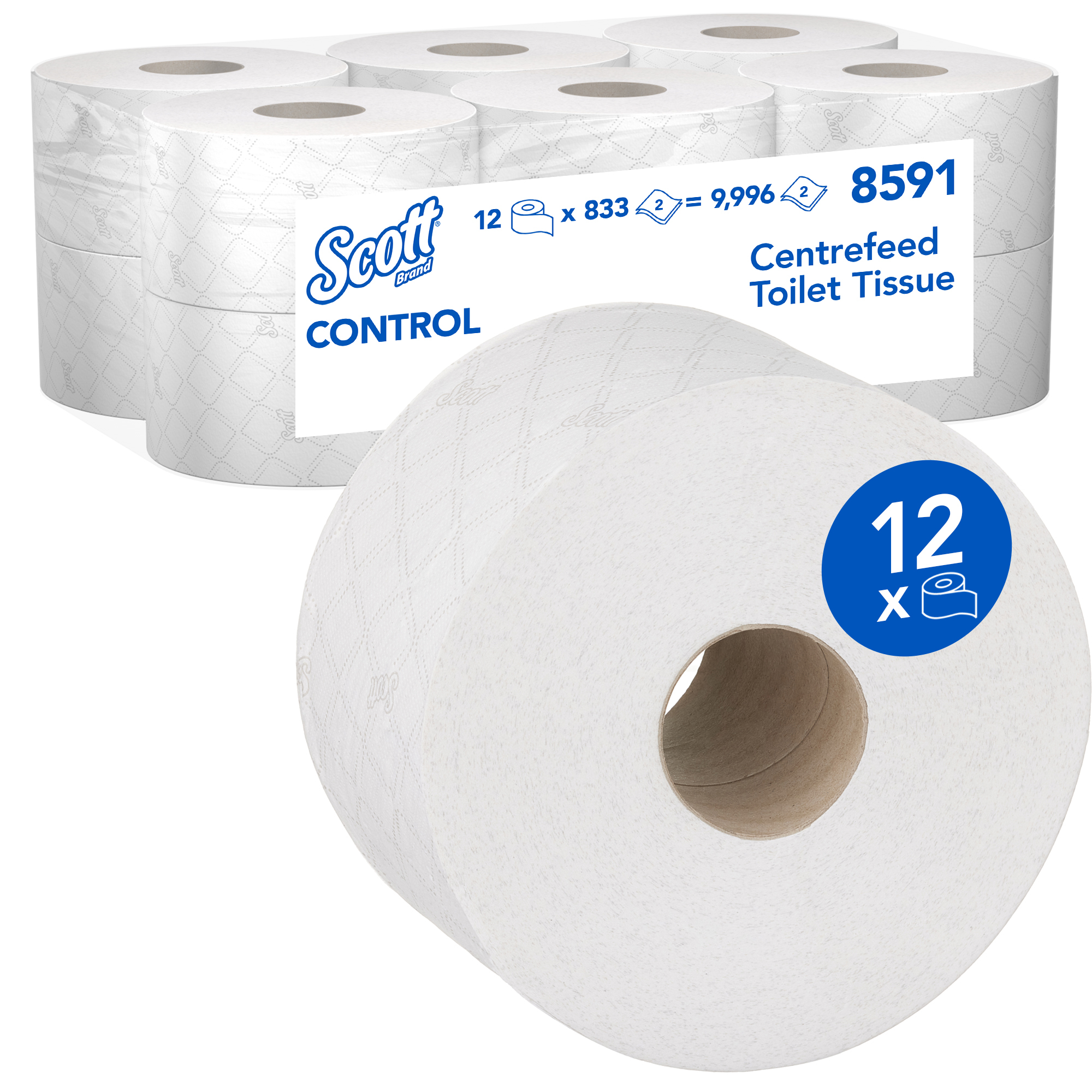 SCOTT 12 rolls of 9996 Sheets Toilet Roll, 2 ply