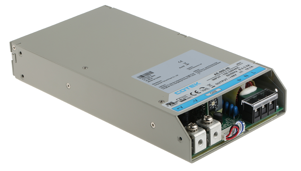 COTEK Switching Power Supply, AE-800-48, 48V dc, 16.7A, 801.6W, 1 Output, 127 → 370 V dc, 90 → 264 V ac
