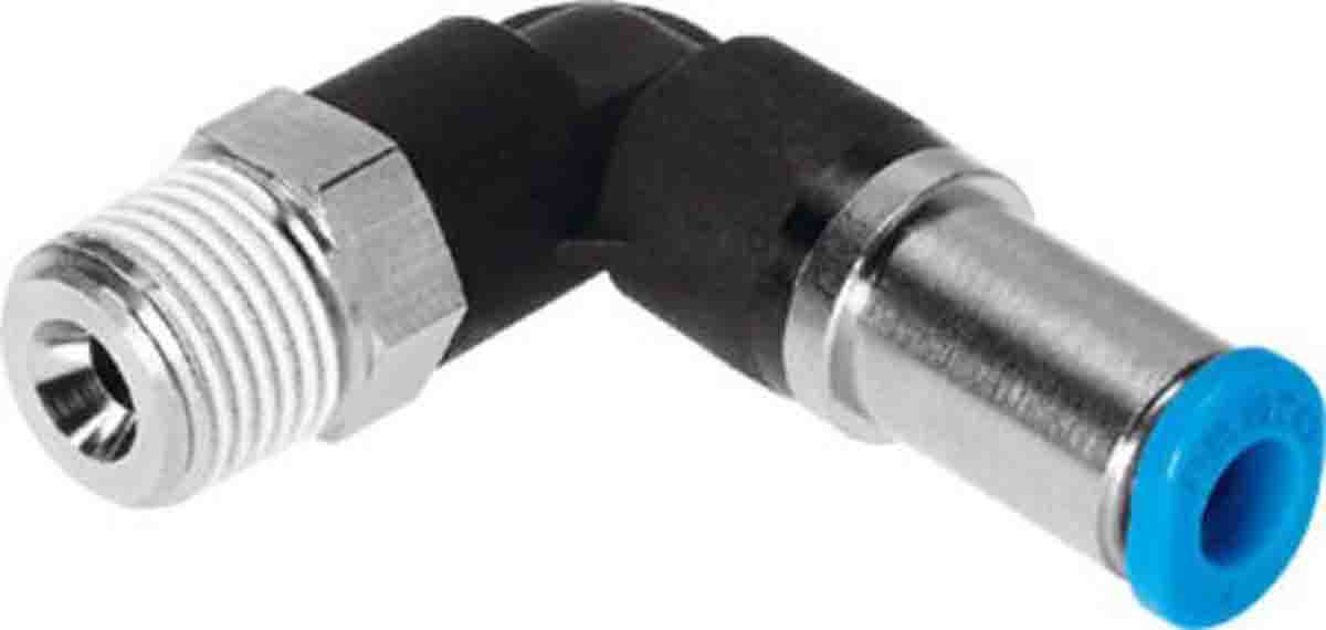 Festo Elbow Threaded Adaptor, R 1/4 Male to Push In 10 mm, Threaded-to-Tube Connection Style, 153435