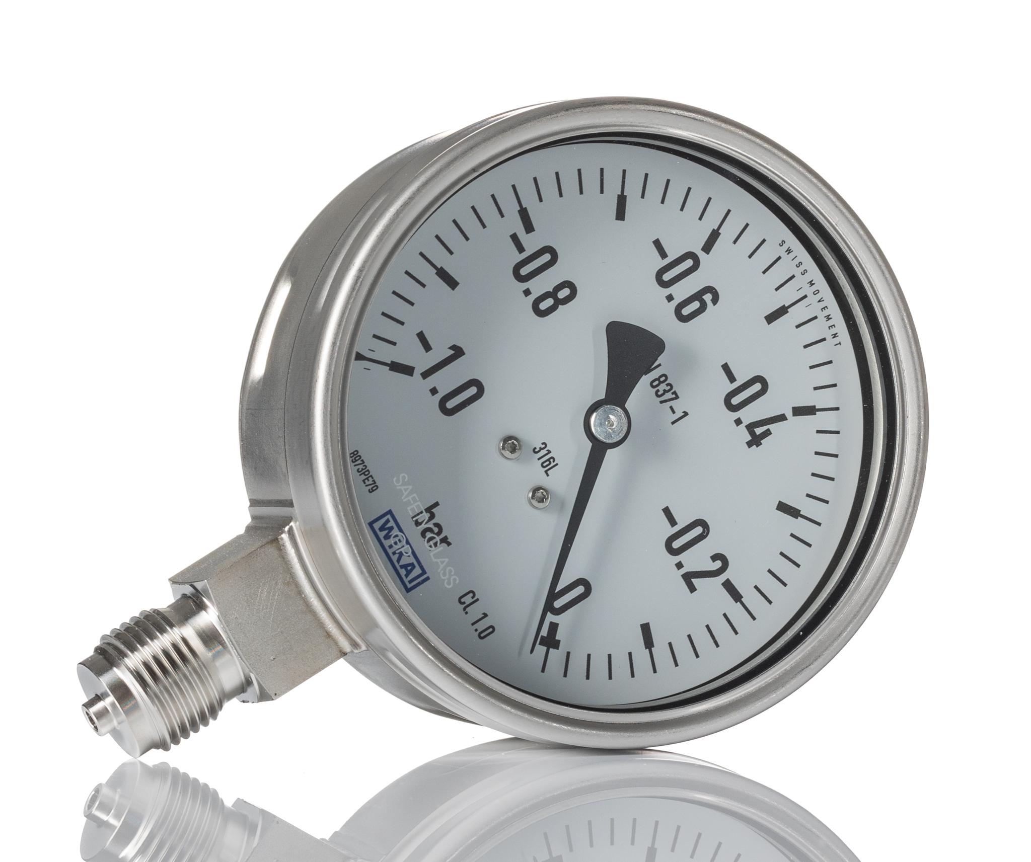 RS PRO G 1/2 Analogue Pressure Gauge 0bar Bottom Entry 100mm Outside Diameter, UKAS