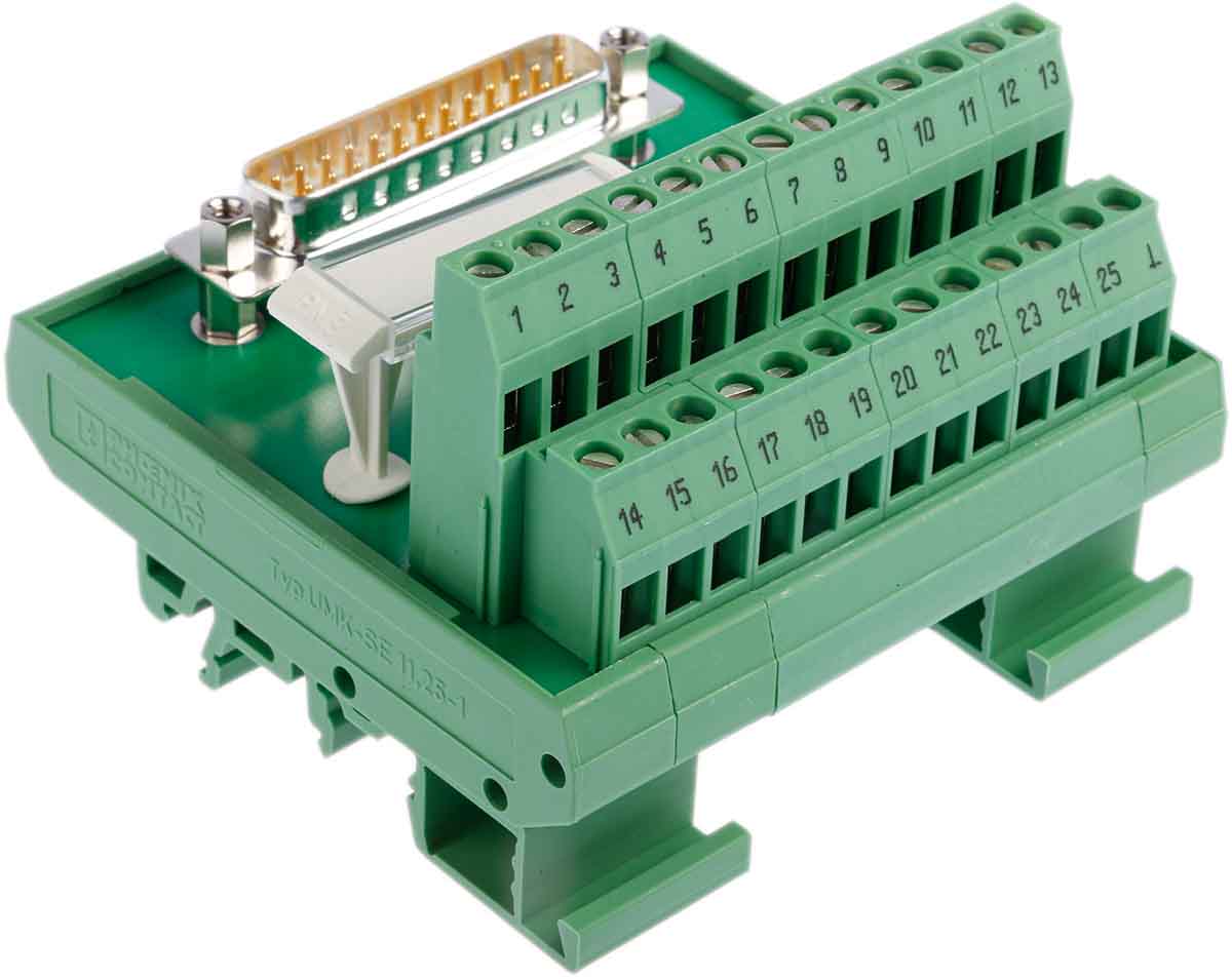 Phoenix Contact FLKM-D25 SUB/S Series 25-Contact Male Interface Module, D-sub Connector, DIN Rail Mount, 2.5A