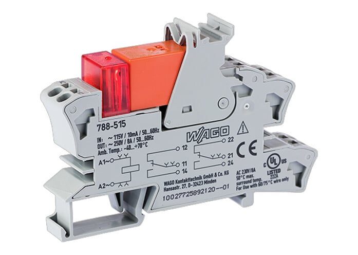 WAGO 788 Series Relay Module, DIN Rail Mount, 115V ac Coil, DPDT, 2-Pole, 8A Load