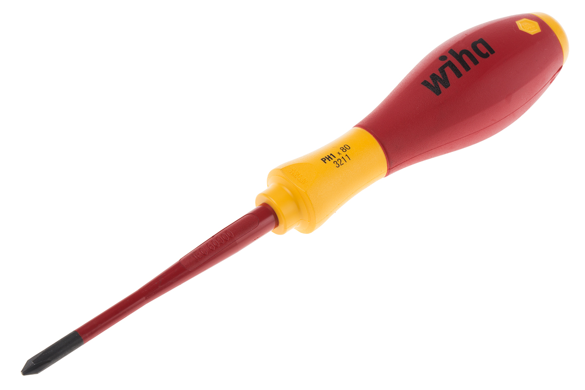 Wiha Phillips Insulated Screwdriver, PH1 Tip, 80 mm Blade, VDE/1000V, 191 mm Overall