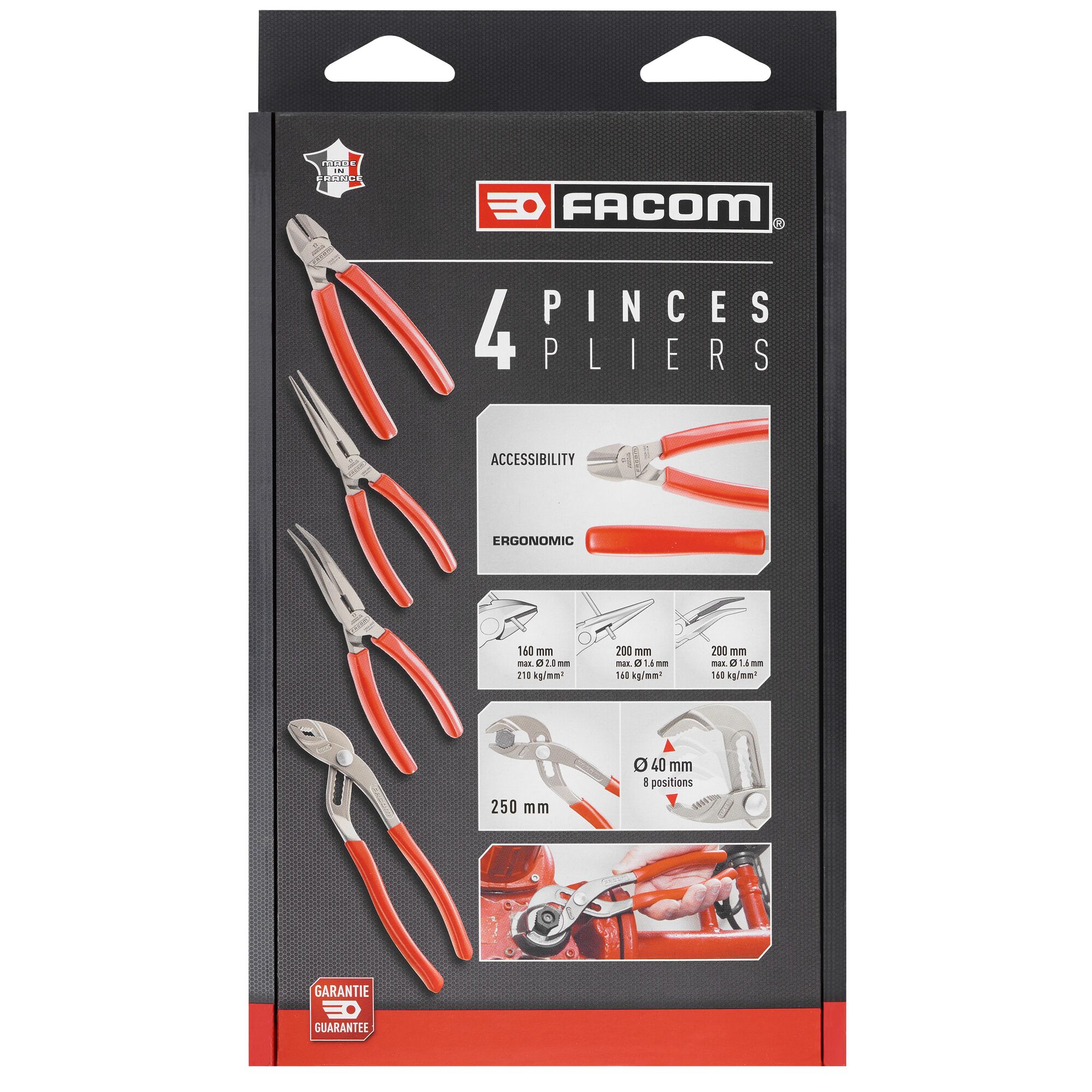 Facom GJP.A4PB 4-Piece Combination Pliers, Angled, Straight Tip