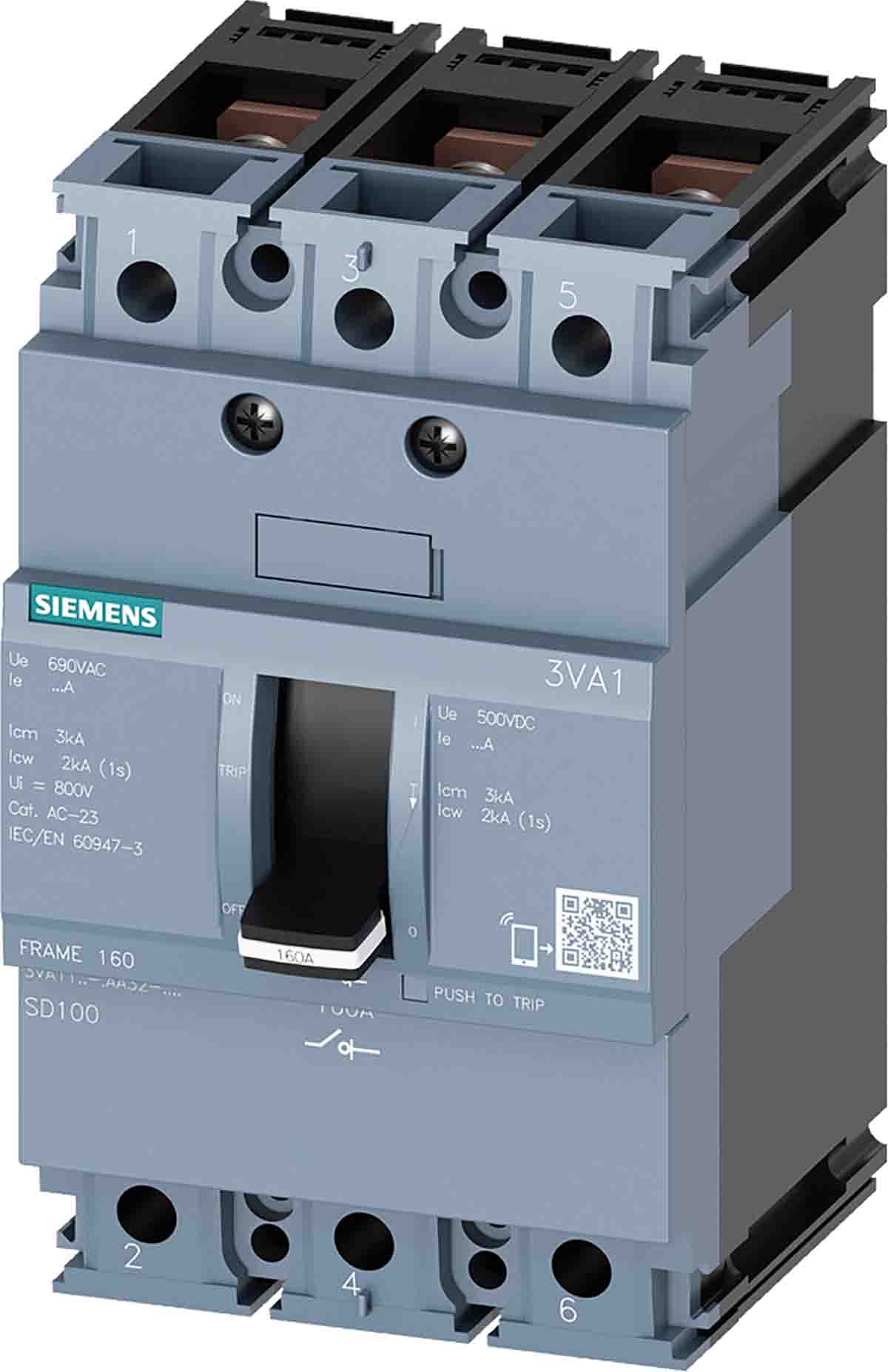 Siemens 3P Pole Isolator Switch - 100A Maximum Current, 38W Power Rating, IP40