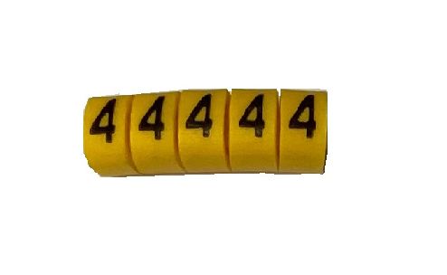 RS PRO Slide On Cable Marker, Black on Yellow, Pre-printed "4", 3 → 4.2mm Cable