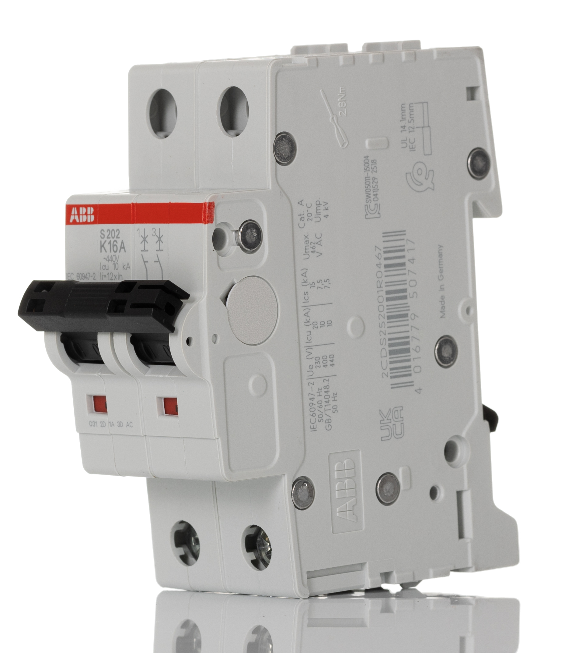 ABB System Pro M Compact S200 MCB, 2P, 16A Curve K, 400V AC, 6 kA Breaking Capacity