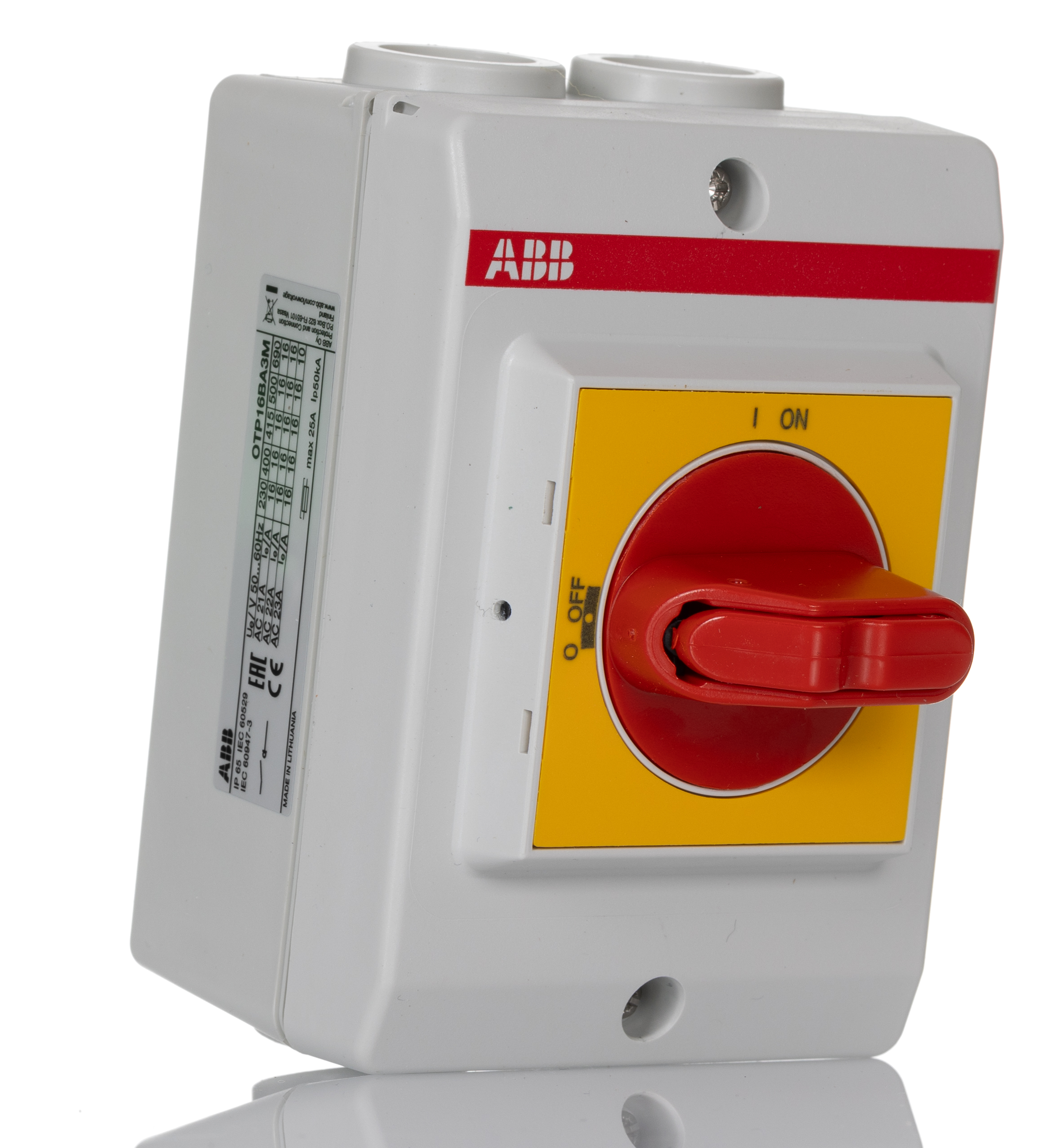 ABB 3 Pole Switch Disconnector - 16A Maximum Current, 7.5kW Power Rating, IP65