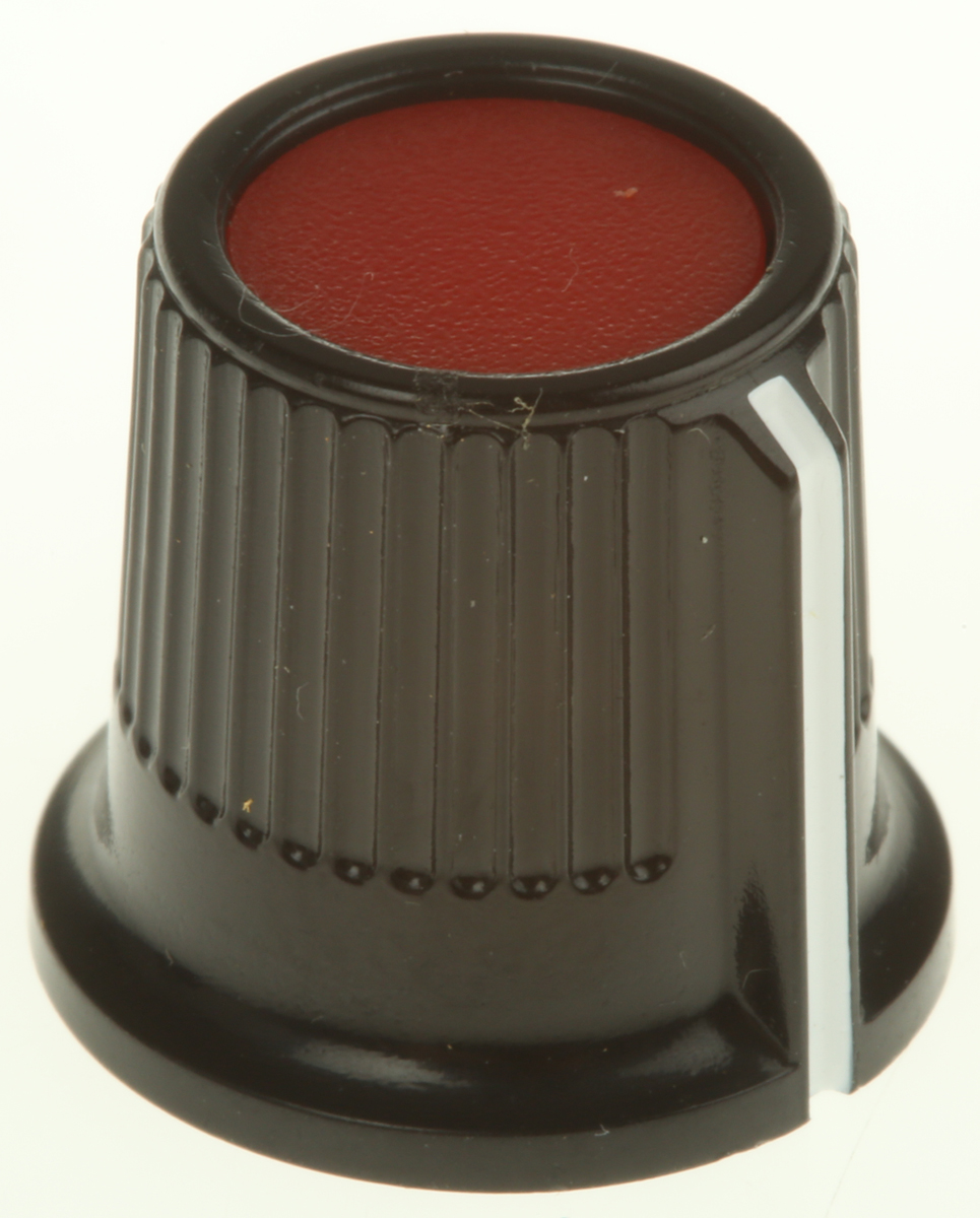 RS PRO 16.2mm Black, Red Potentiometer Knob for 3.2mm Shaft Splined