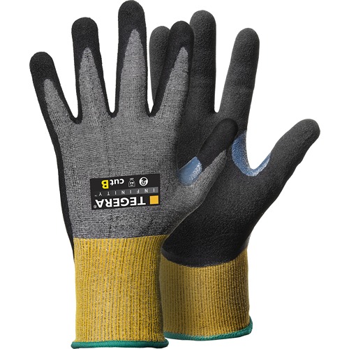 Tegera Grey, Yellow Textile, Nylon Glove, Size 10
