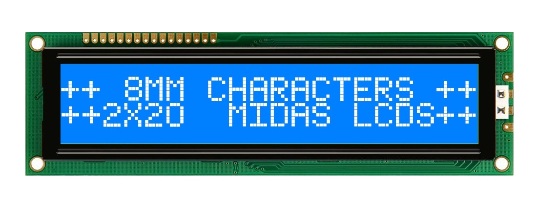 Midas MC22008B6W-BNMLW-V2 Alphanumeric LCD Alphanumeric Display, 2 Rows by 20 Characters