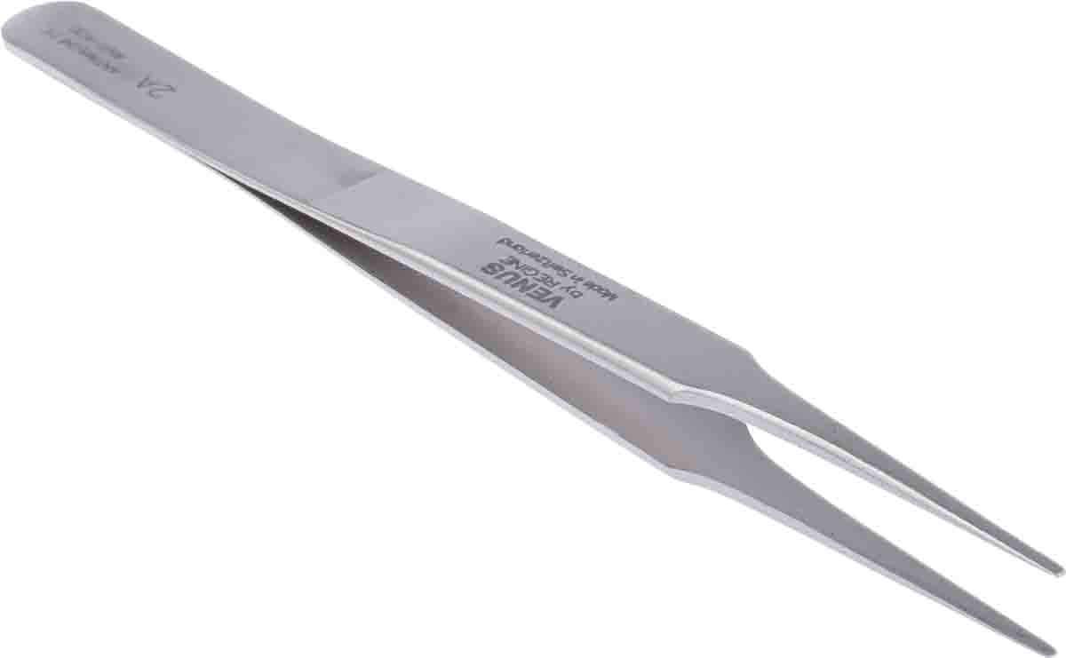RS PRO 120 mm, Stainless Steel, Flat; Rounded, Tweezers