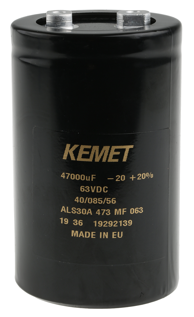 KEMET 47000μF Aluminium Electrolytic Capacitor 63V dc, Screw Terminal - ALS30A473MF063