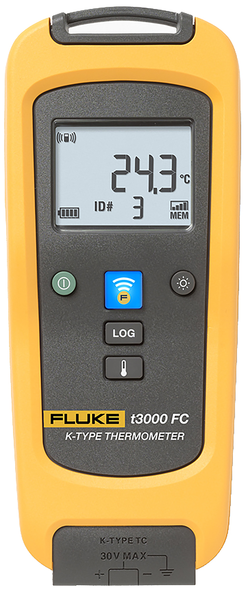 Fluke T3000 FC Wireless Digital Thermometer for Industrial Use, K Probe, 1 Input(s), +1372°C Max, ±0.5 K Accuracy
