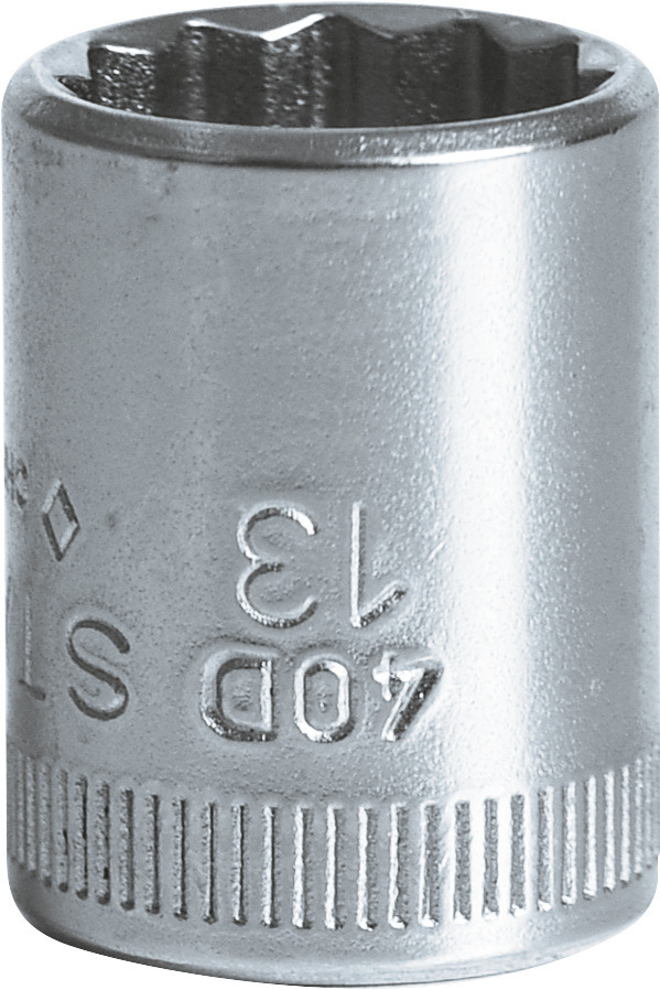 STAHLWILLE 1/4 in Drive 13mm Standard Socket, 12 point, 23 mm Overall Length