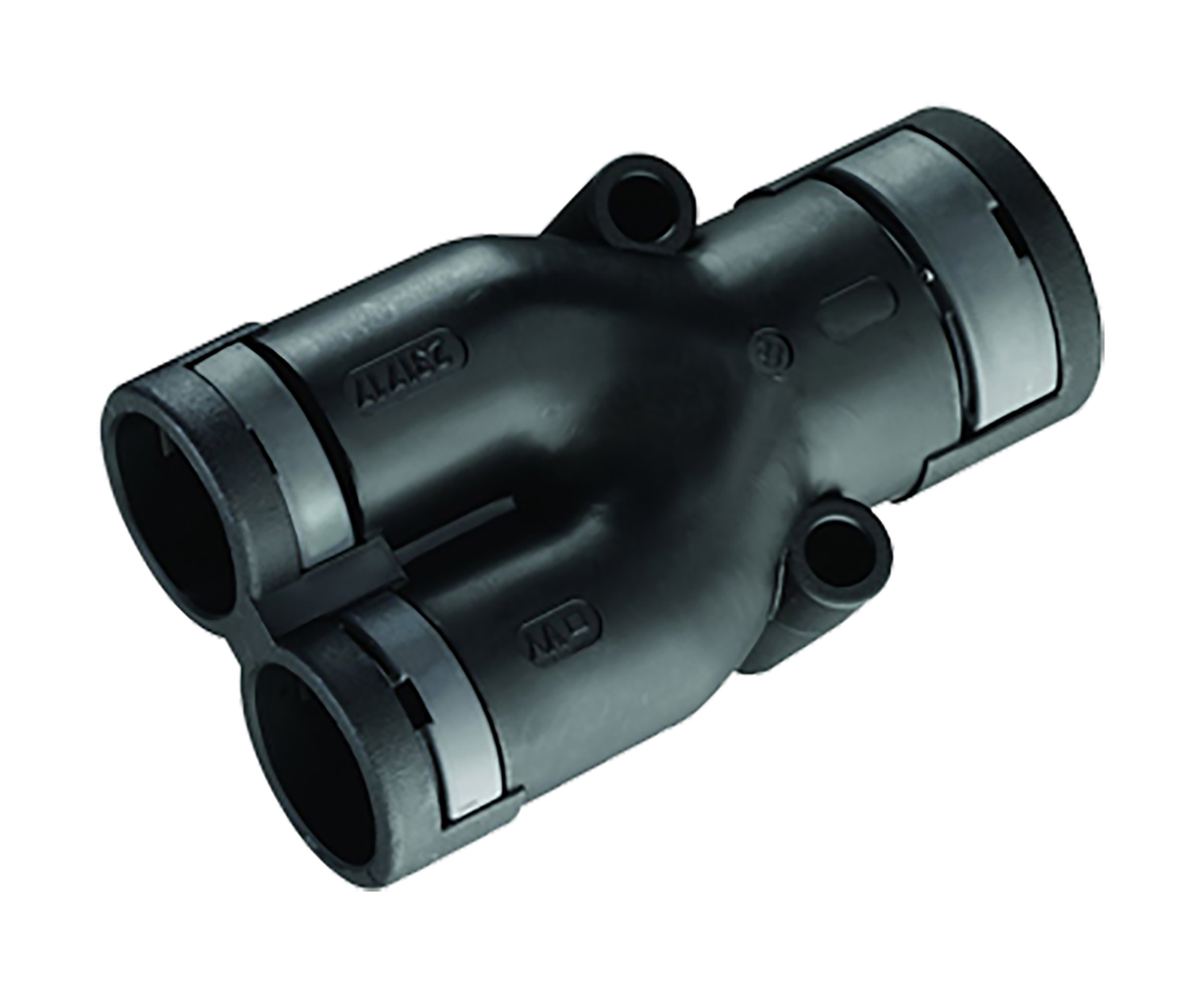 Kopex V Piece, Conduit Fitting, 23mm Nominal Size, 2 x M6, Nylon 12, Black IP68 rating