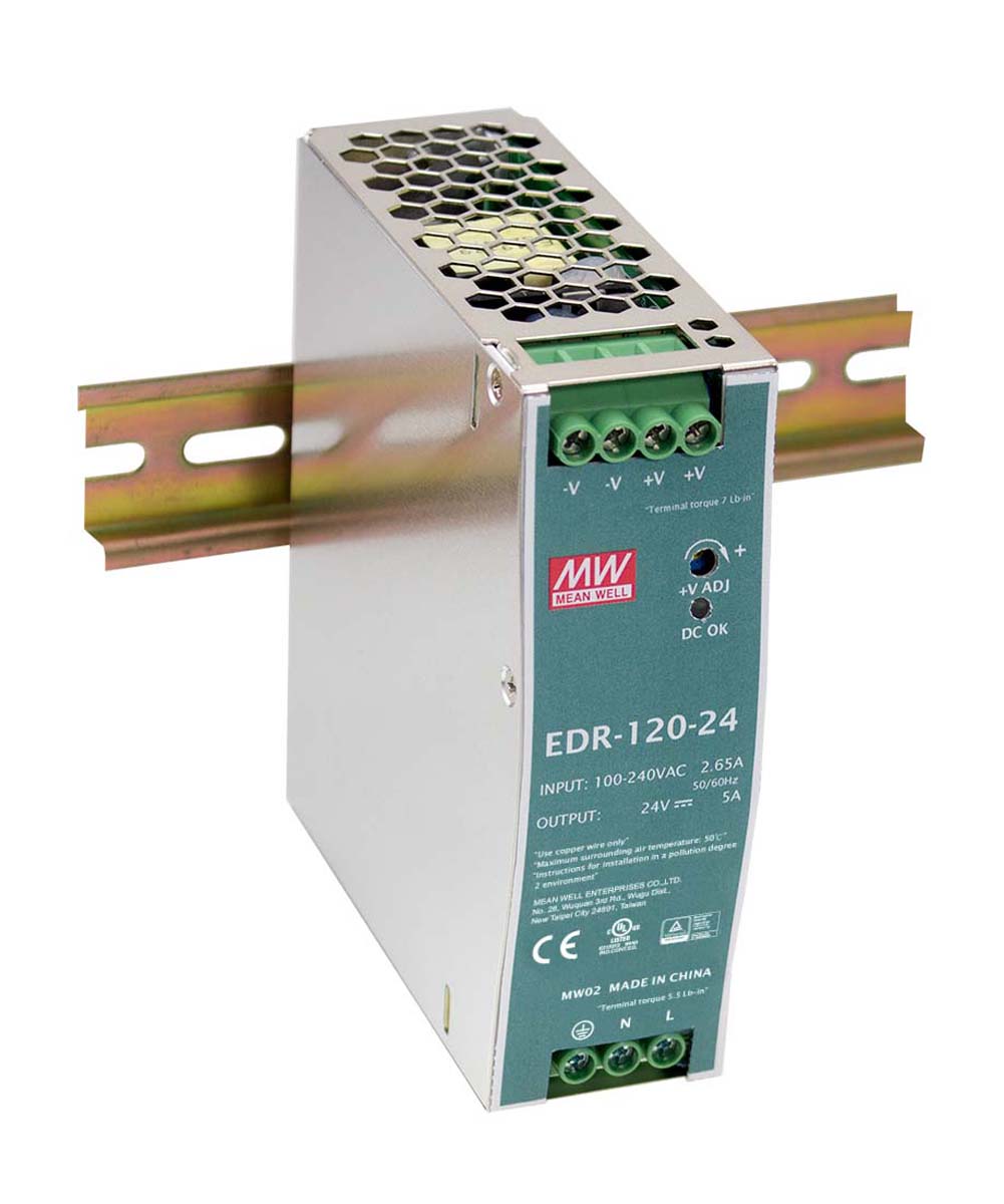 MEAN WELL EDR Switched Mode DIN Rail Power Supply, 90 → 264V ac ac Input, 24V dc dc Output, 5A Output, 120W