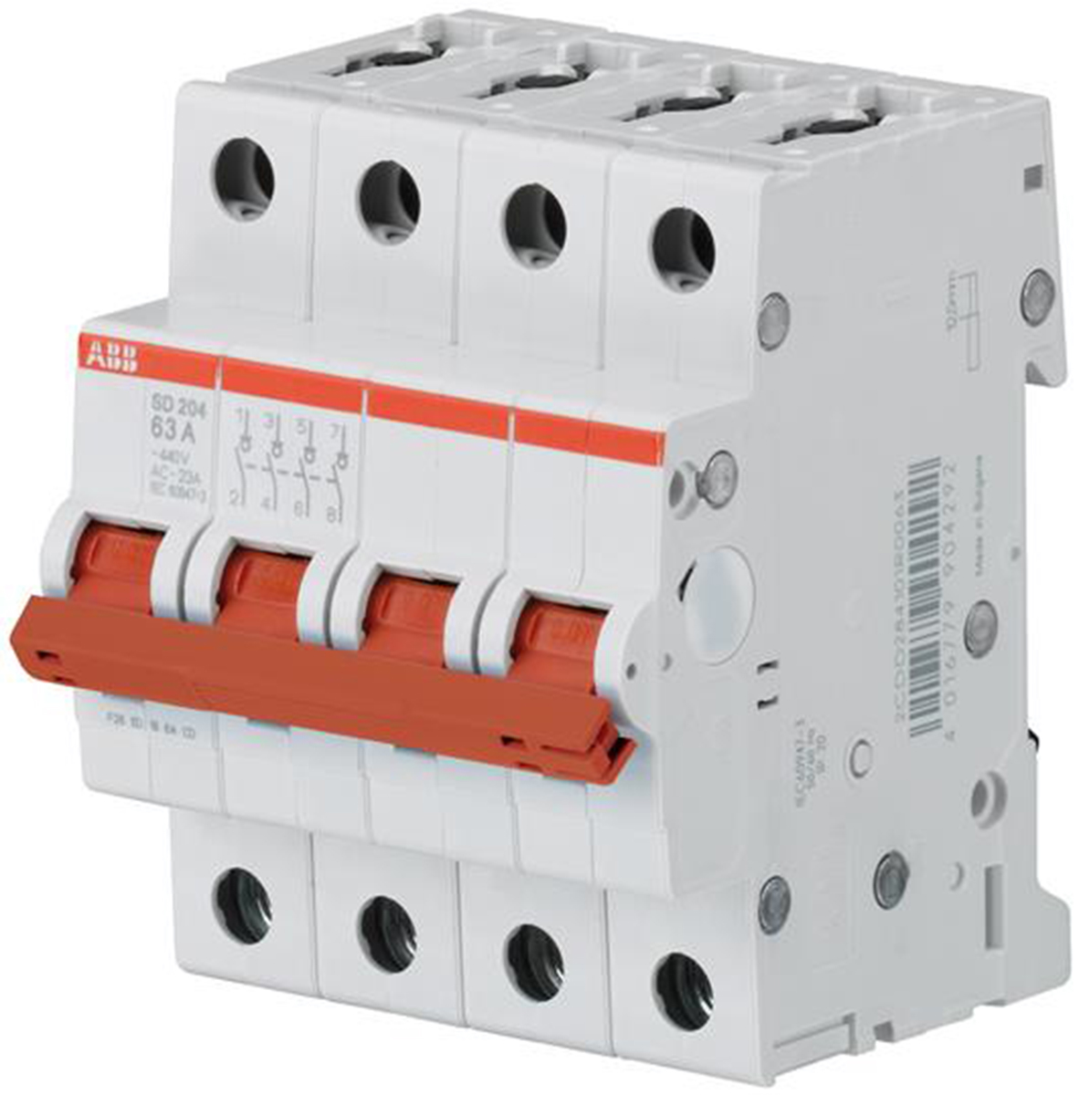 ABB 4P Pole Isolator Switch - 32A Maximum Current, IP20