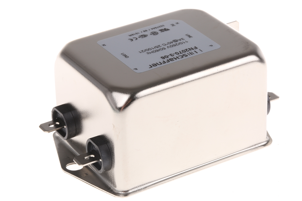 Schaffner, FN2070 3A 250 V ac/dc DC → 400Hz, Chassis Mount EMI Filter, Fast-On, Single Phase