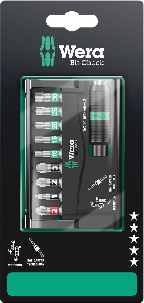 Wera 10 Pieces, Hexagon, Phillips, Pozidriv, Torx
